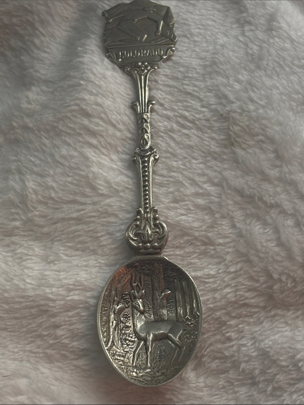 Ornate Silver Deer Collectible Spoon - Silver